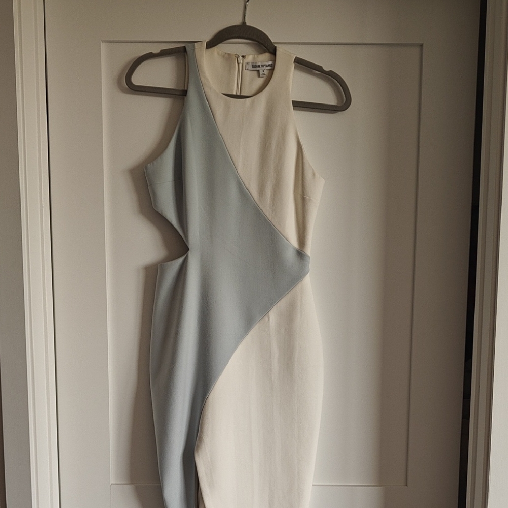 Elizabeth and James Asymmetrical Cream and Gray Dress